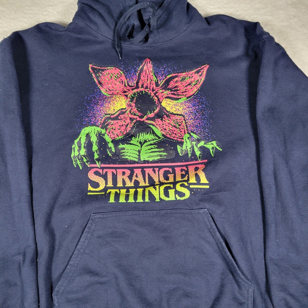 Netflix Stranger Things Hoodie Womens L Navy Blue Demogorgon Graphic‎ Pullover